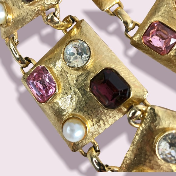 VINTAGE STATEMENT BELT 1960’s Encrusted Gemstone and Costume Pearl OOAK - Picture 15 of 16